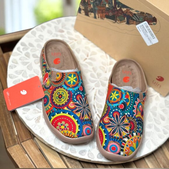 UIN Blossom Slipper Canvas Mules Colorful Comfort Walking Shoe Art Travel Size 7 - Picture 1 of 12